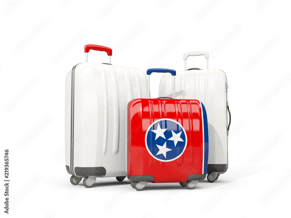 Luggage with flag of tennessee. Three bags with united states local flags Luggage with flag of tennessee. Three bags with united states local flags