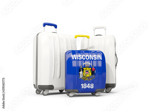 Luggage with flag of wisconsin. Three bags with united states local flags
