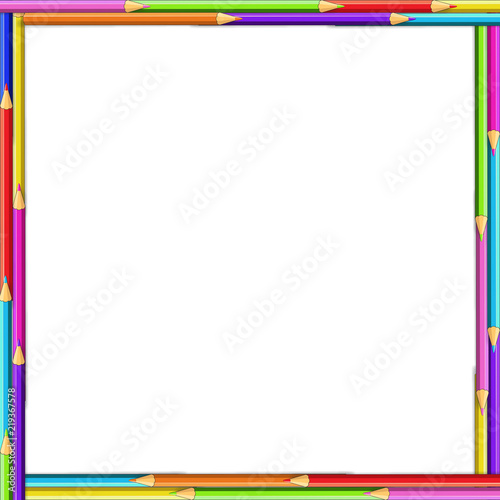 Vector creative square border frame made of colored wooden pencils
