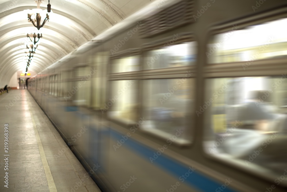 Blurred Train Moving at Subway Station