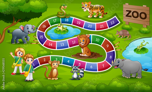 Snakes and ladders game zoo theme