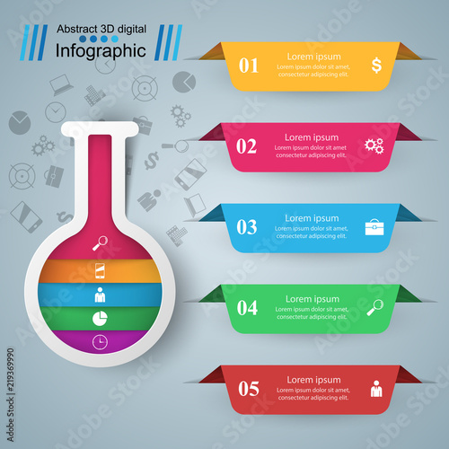 Test tube - business infographic. Five color items. Vector eps 10