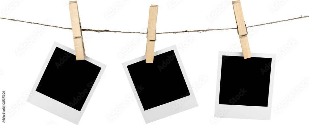 Three Blank Polaroid Frames Hanging on Twine Attached with Stock Photo |  Adobe Stock