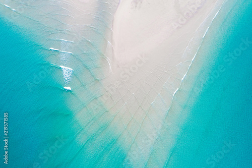Fototapeta Naklejka Na Ścianę i Meble -  White sand beach nature background turquoise sea wave water aerial view