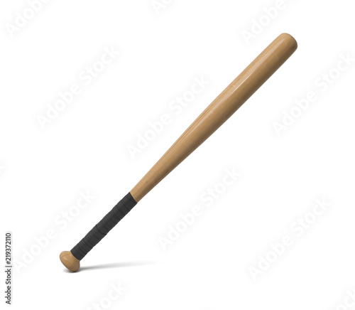 3d rendering of a single wooden baseball bat with a wrapped handle standing on a white background.