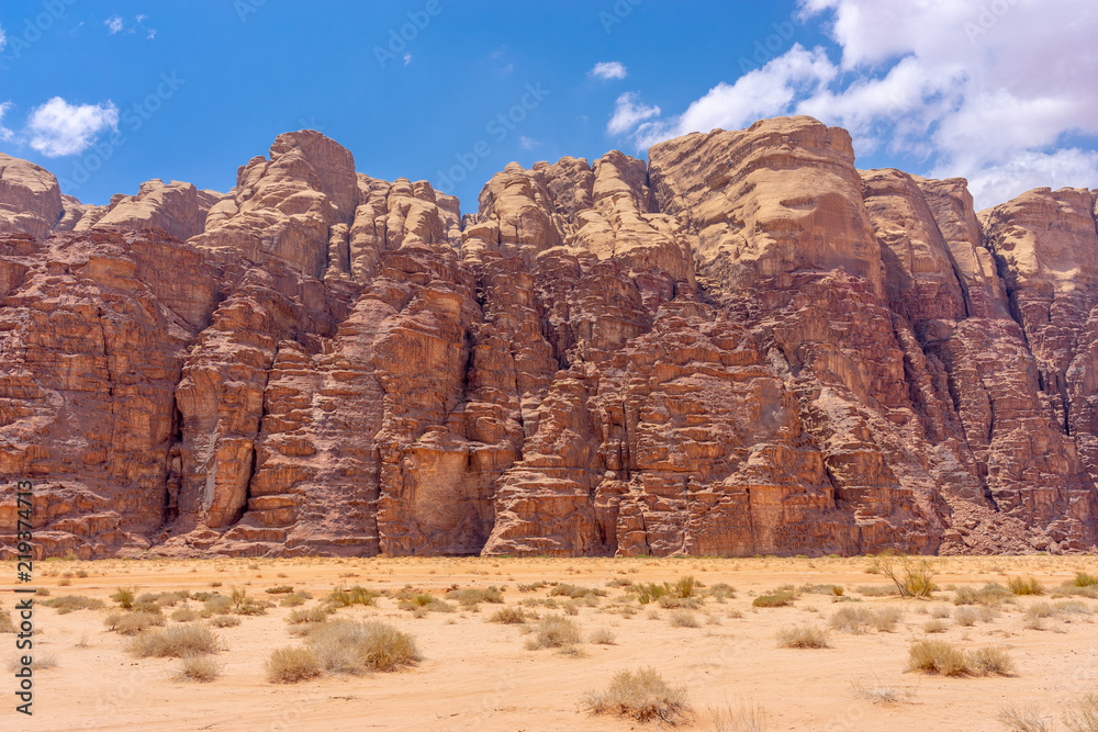 Fototapeta premium Bizzare shaped rocks in Wadi Rum desert. Jordan
