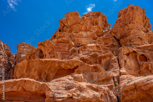Bizzare shaped rocks in Wadi Rum desert. Jordan