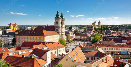 Panoramic view to the old town of Eger, Hungury