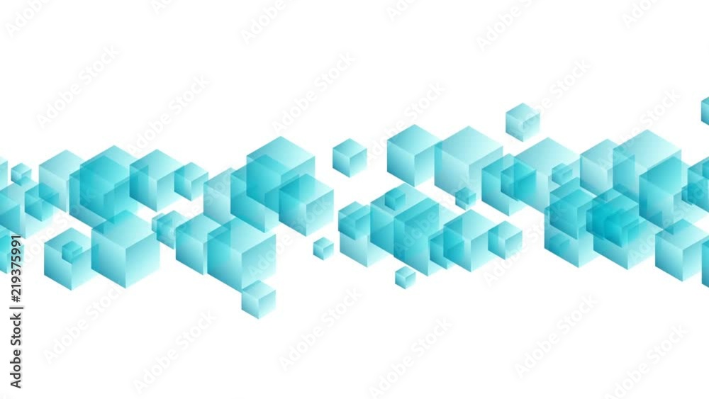 Abstract transparent 3D isometric virtual cube box wave moving pattern, Blockchain concept design illustration blue color on white background seamless looping animation 4K, with copy space Abstract transparent 3D isometric virtual cube box wave moving pattern, Blockchain concept design illustration blue color on white background seamless looping animation 4K, with copy space