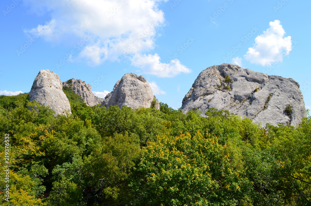 Crimea, the temple of the Sun on the mountain Ilyas Kaya, near the Bay of Laspi. Mysticism place of power