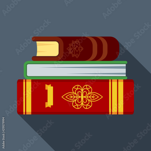 Stack of old magical books in thick leather bindings. Flat vector illustration for parties on the theme of divination, witchcraft and magic, for Halloween.