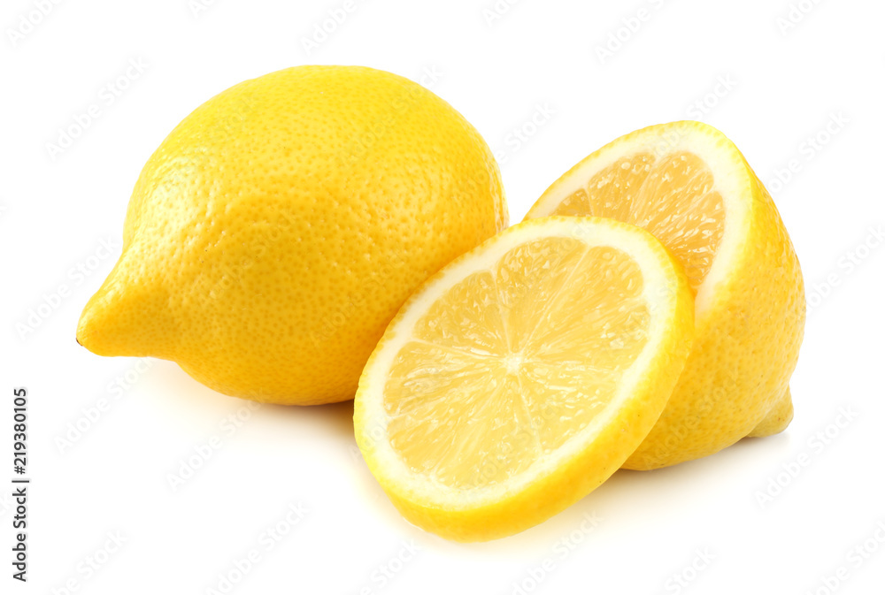 healthy food. lemon with slices isolated on white background healthy food. lemon with slices isolated on white background