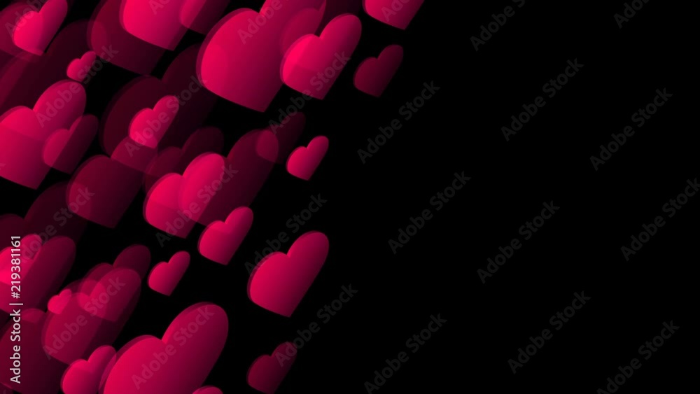 Abstract transparent 3D isometric virtual valentine love heart plate moving pattern illustration pink color on black background seamless looping animation 4K, with center copy space Abstract transparent 3D isometric virtual valentine love heart plate moving pattern illustration pink color on black background seamless looping animation 4K, with center copy space