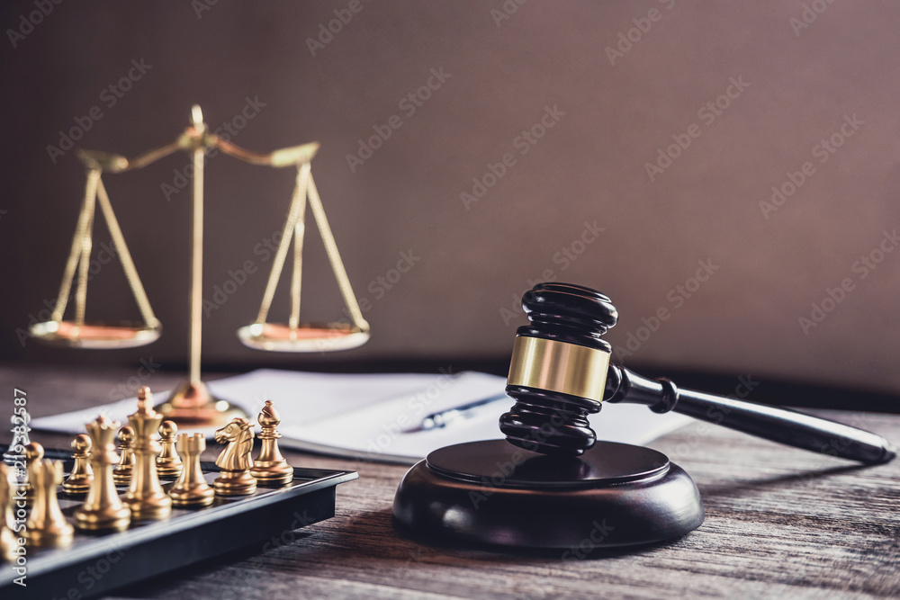 Judge gavel with Justice lawyers, object documents working on table. Legal law, advice and justice concept