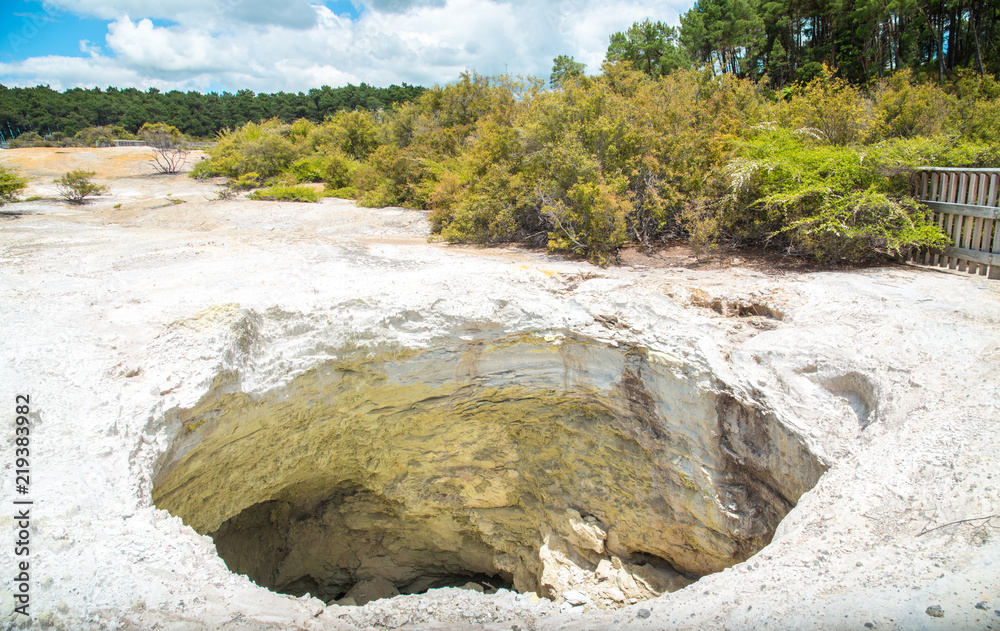 The Devil's Home (Name of this hole) at the Wai-O-Tapu Thermal Wonderland in Rotorua, New Zealand.
