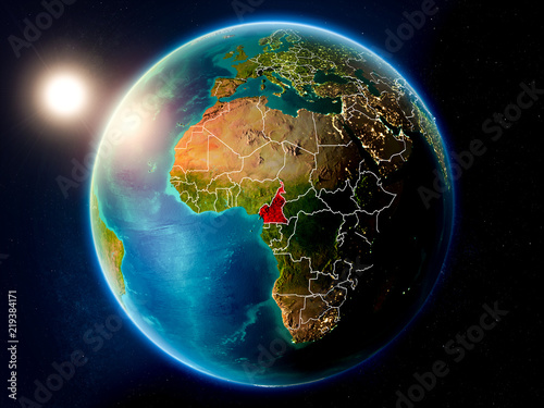 Cameroon with sunset from space photo