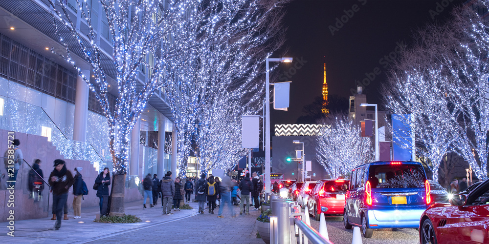 Naklejka premium Oświetlona Roppongi Keyakizaka Street i Tokyo Tower Roppongi Keyakizaka Illumination i Tokyo Tower