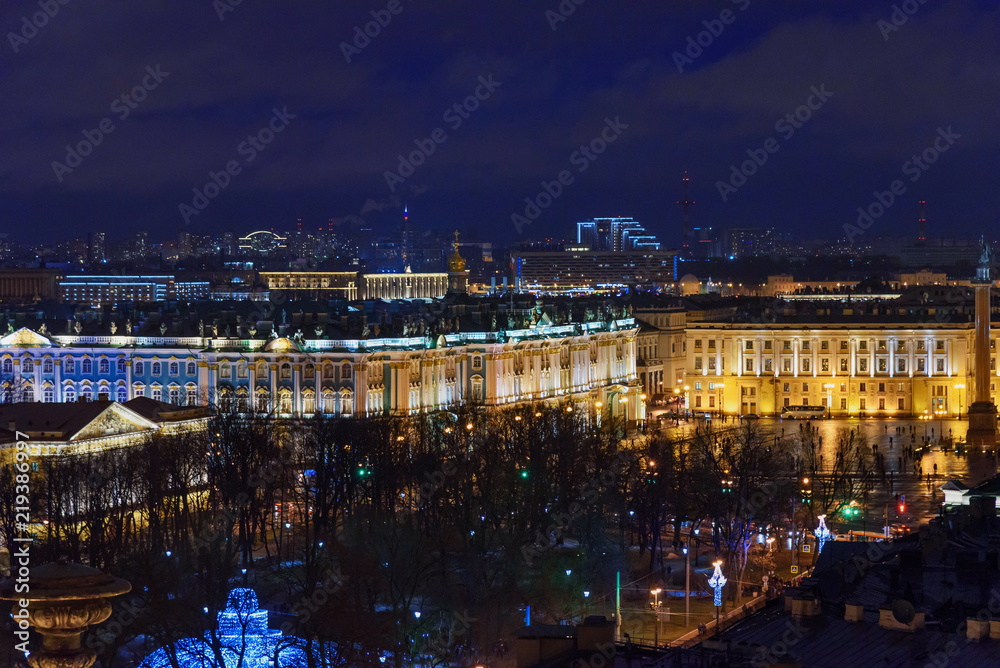 View of Palace Square and Winter Palace from the colonnade of St. Isaac's Cathedral. Saint Petersburg. Russia