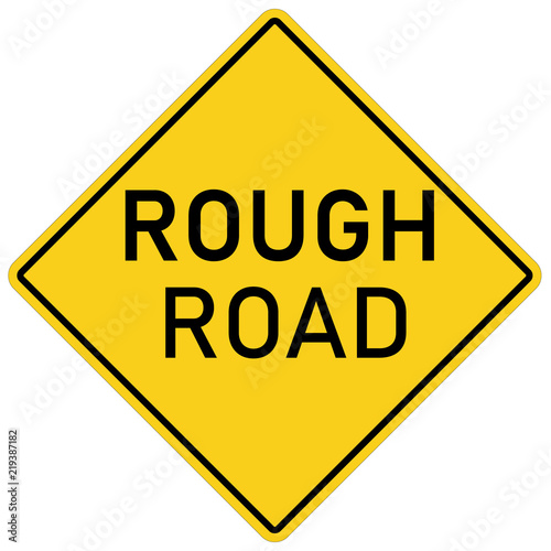 rough road warning sign on white background. flat style. danger roadsign in yellow diamond. rough road symbol.