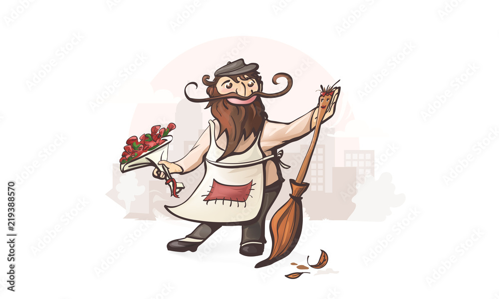 Naklejka premium Man in love. Yard, town landscape