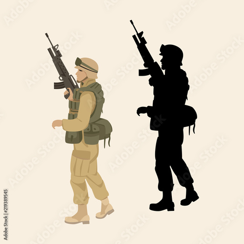  american Soldier with  gun vector illustration flat