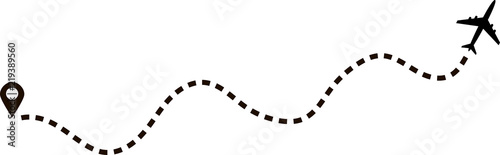 Abstract aircraft flying on white background. Airplane route in dotted line shape. Travel, trip or journey concept vector illustration