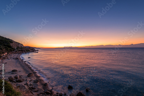 Greece, Sunset over beach.