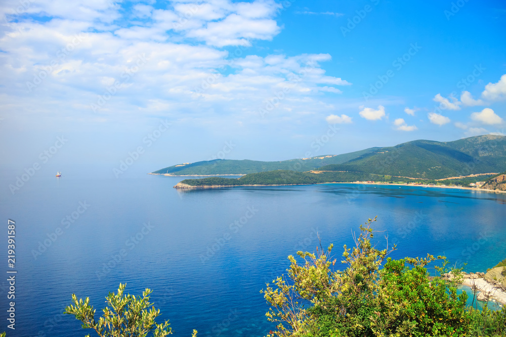 View from above on Adriatic sea coastline in Montenegro, nature landscape, vacations to the summer paradise