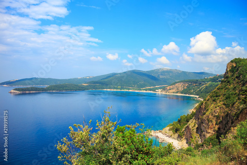 View from above on Adriatic sea coastline in Montenegro, nature landscape, vacations to the summer paradise