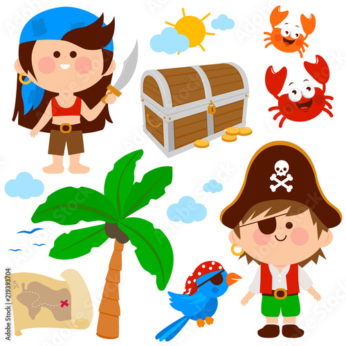 Pirate children. Vector illustration set