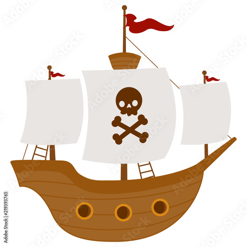 Pirate ship on white background. Vector illustration
