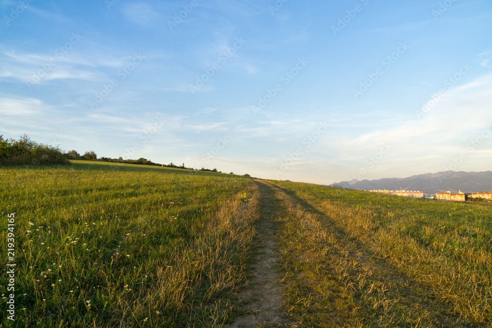 Sunrise and sunset over the hills and town. Slovakia