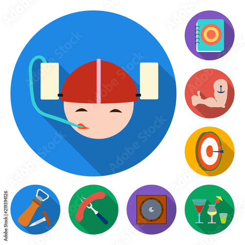 Pub, interior and equipment flat icons in set collection for design. Alcohol and food vector symbol stock web illustration.