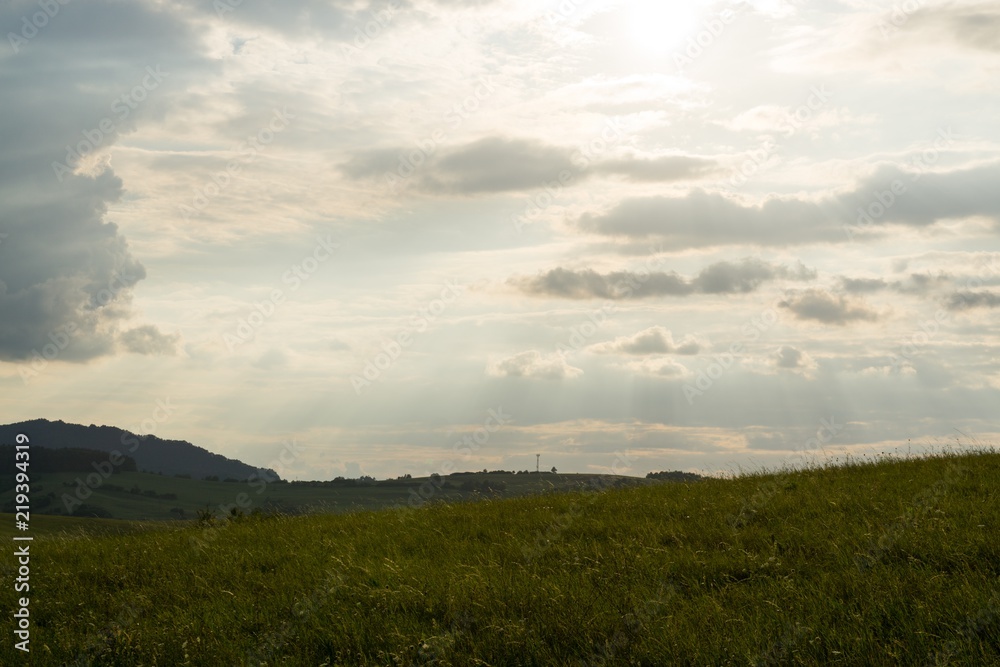 Sunrise and sunset over the hills and town. Slovakia