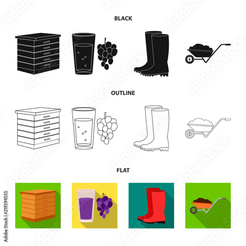 Hive, grapes, boots, wheelbarrow.Farm set collection icons in cartoon style vector symbol stock illustration web.