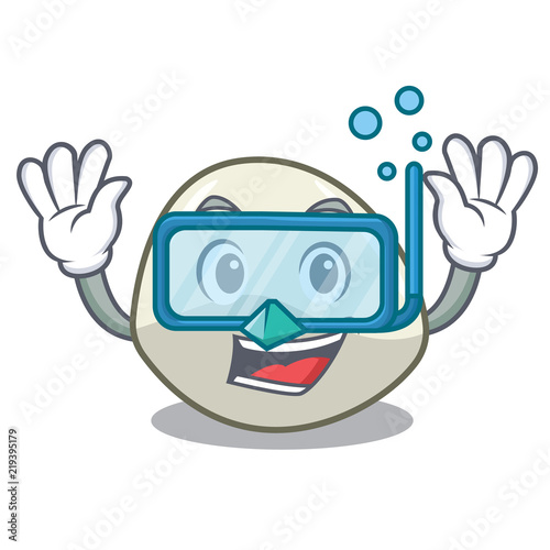 Diving character cartoon fresh mozzarella cheese slices