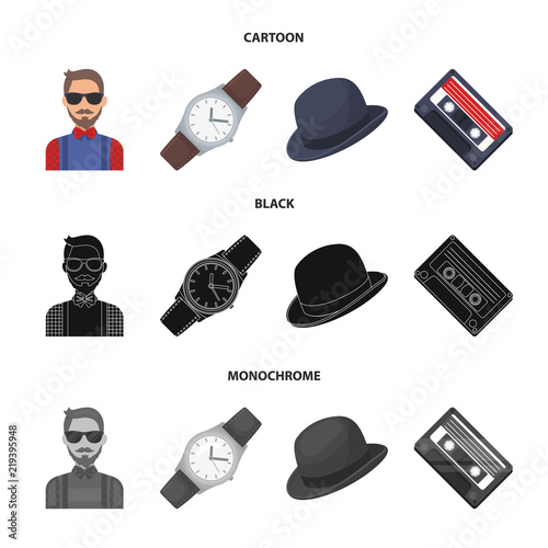 Hipster, fashion, style, subculture .Hipster style set collection icons in cartoon,black,monochrome style vector symbol stock illustration web.