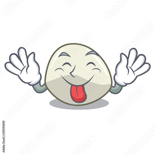 Tongue out mozzarella cheese isolated on mascot cartoon