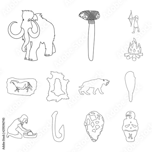 Life in the Stone Age outline icons in set collection for design. Ancient people vector symbol stock web illustration.