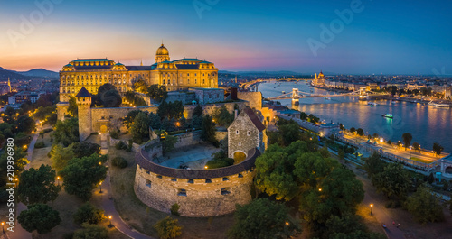 Photography Budapest, Hungary - Aerial panoramic skyline view of beautiful illuminated Buda