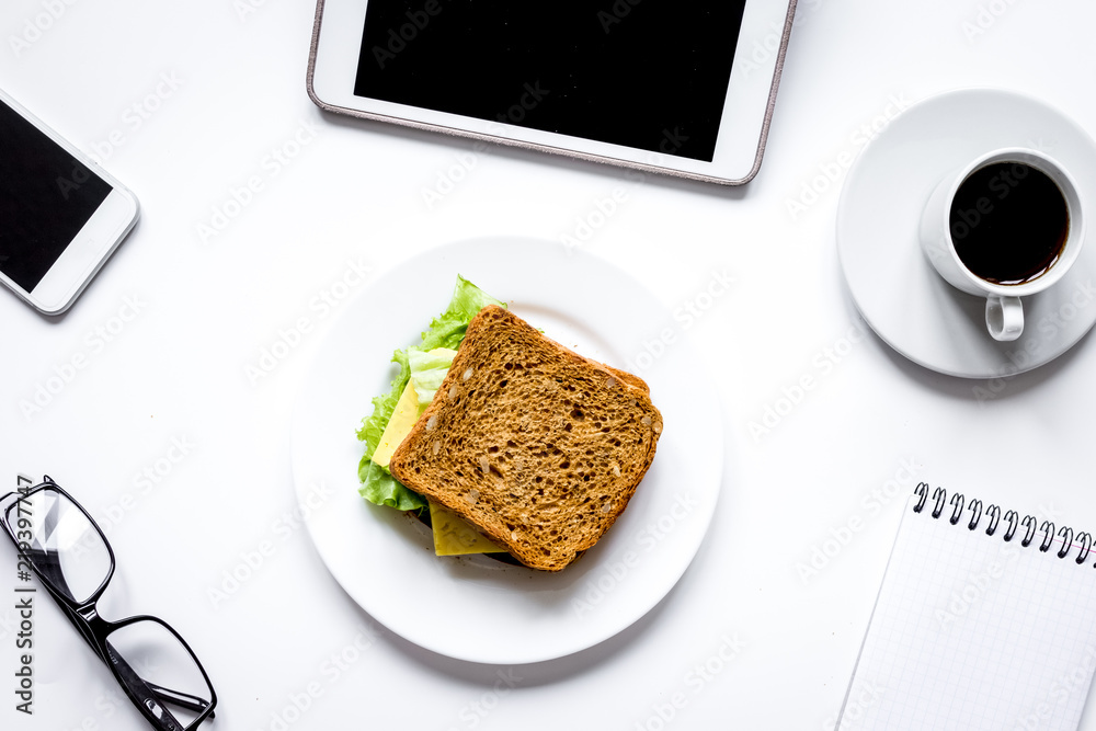 concept of lunch break at work top view mock up concept of lunch break at work top view mock up