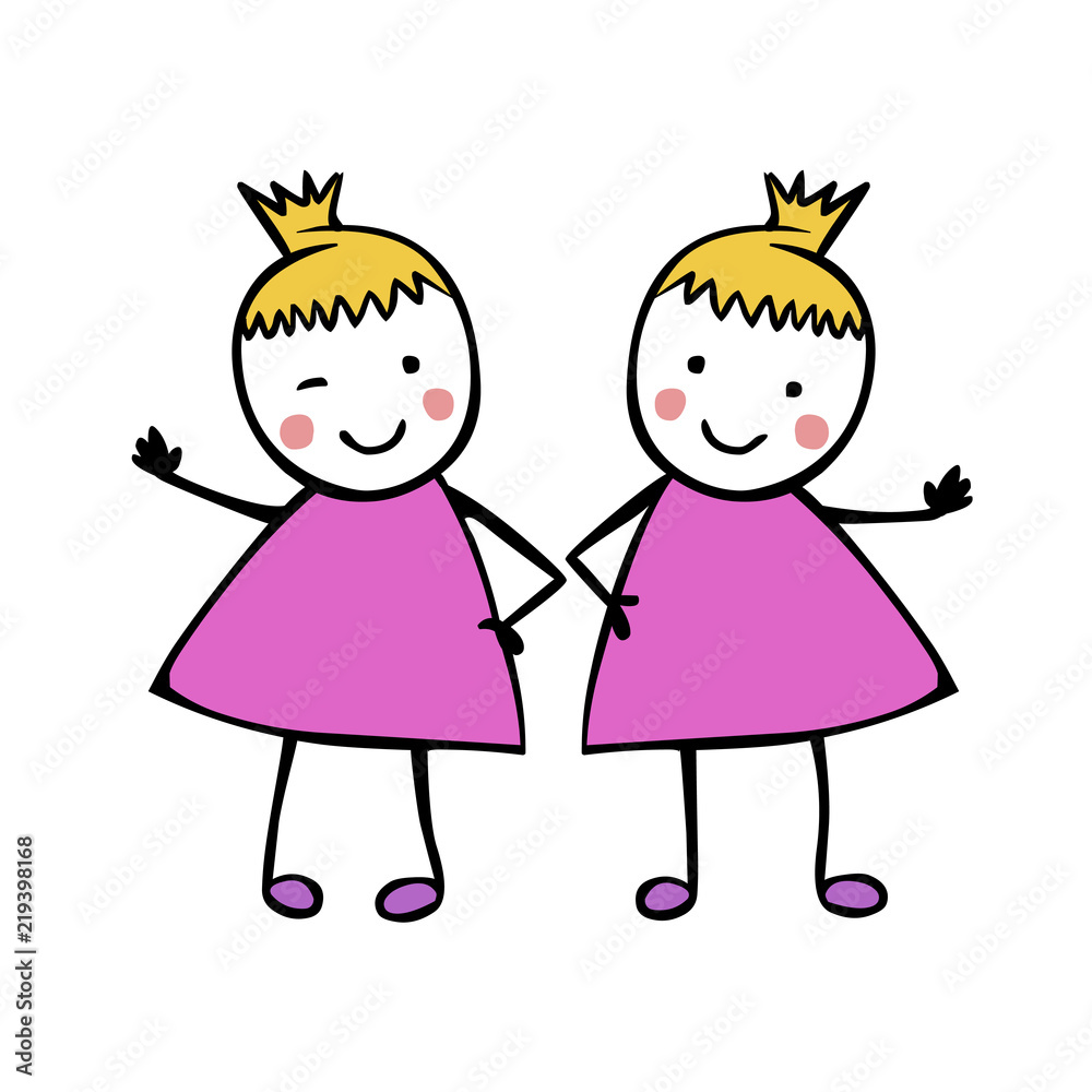 Twins Girls. Flat people in children's style Twins Girls. Flat people in children's style