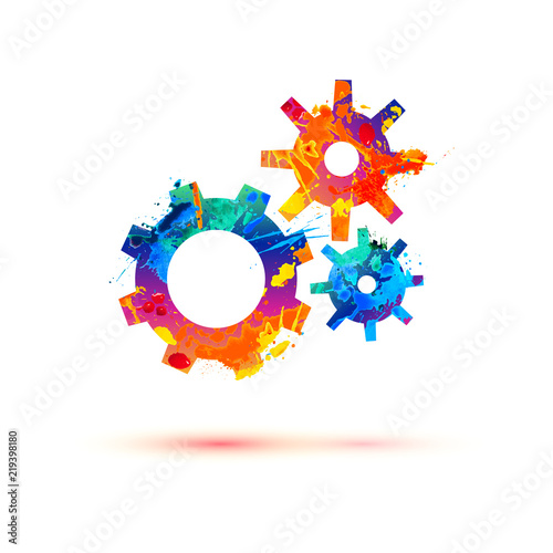 Gears of watercolor splash paint icon