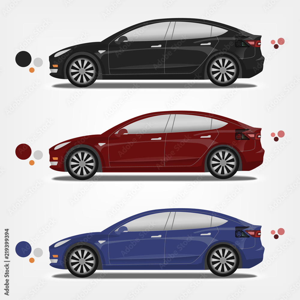 Flat vector illustration of a electric cars in different palette. Easy to recolor