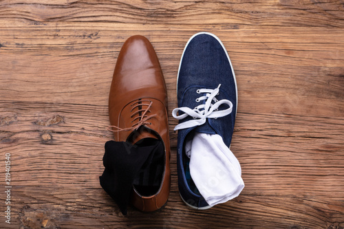 Elevated View Of Male's Formal And Sport Shoe
