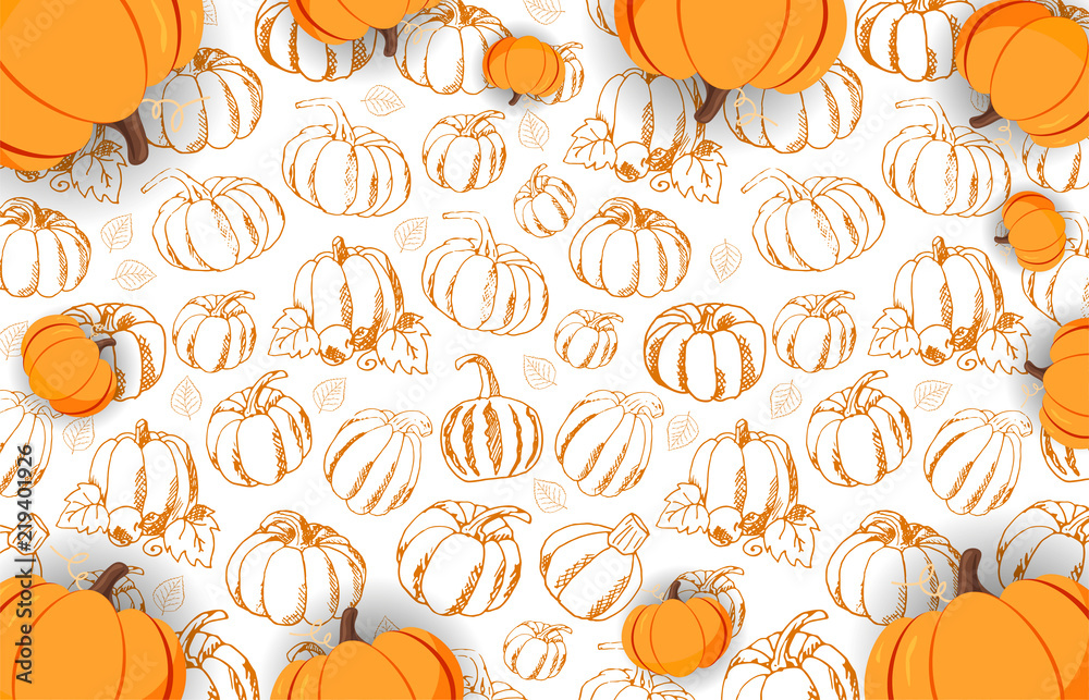 Autumn Backgrounds with Pumpkin for shopping sale, promo poster and frame leaflet, web banner. Vector illustration template.