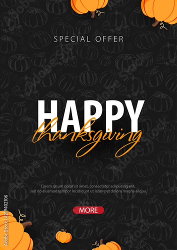 Autumn Backgrounds with Pumpkin. Thanksgiving day. For shopping sale  promo poster and frame leaflet  web banner. Vector illustration template.
