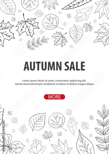 Autumn Background with leaves. For shopping sale, promo poster and frame leaflet, web banner. Vector illustration template.