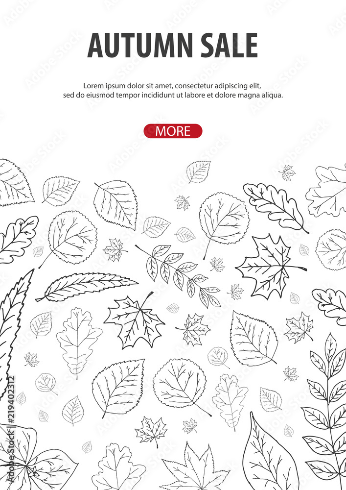 Obraz premium Autumn Background with leaves. For shopping sale, promo poster and frame leaflet, web banner. Vector illustration template.