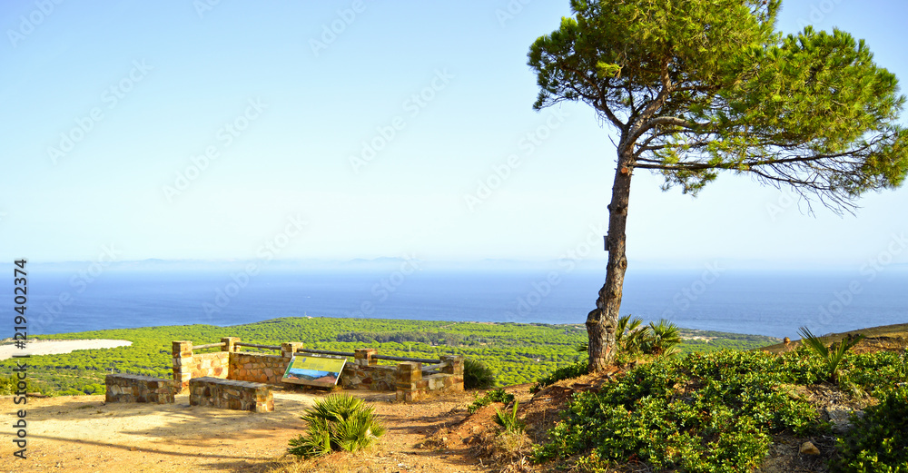 Panoramic view of the bay of Bolonia and the Natural Park of the Strait, province of Cádiz, Spain